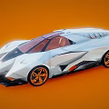Silver Futuristic Sports Car With Sleek Design And Orange Wheels On Orange Background