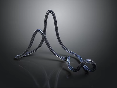 Natural Outdoor Landscape With Shiny Curved Metal Sculpture And Reflective Surface 3d model