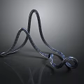 Natural Outdoor Landscape With Shiny Curved Metal Sculpture And Reflective Surface