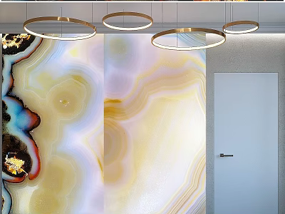 Modern Agate Stone Wall Decor With Natural Patterns And Hanging Ring Lights 3d model
