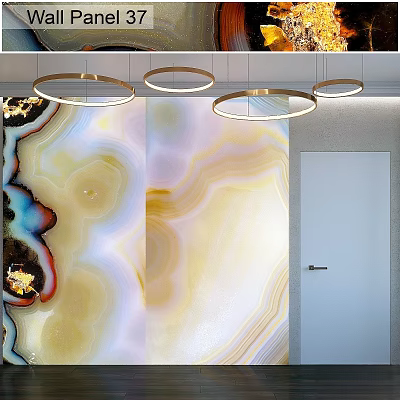 Modern Agate Stone Wall Decor With Natural Patterns And Hanging Ring Lights 3d model