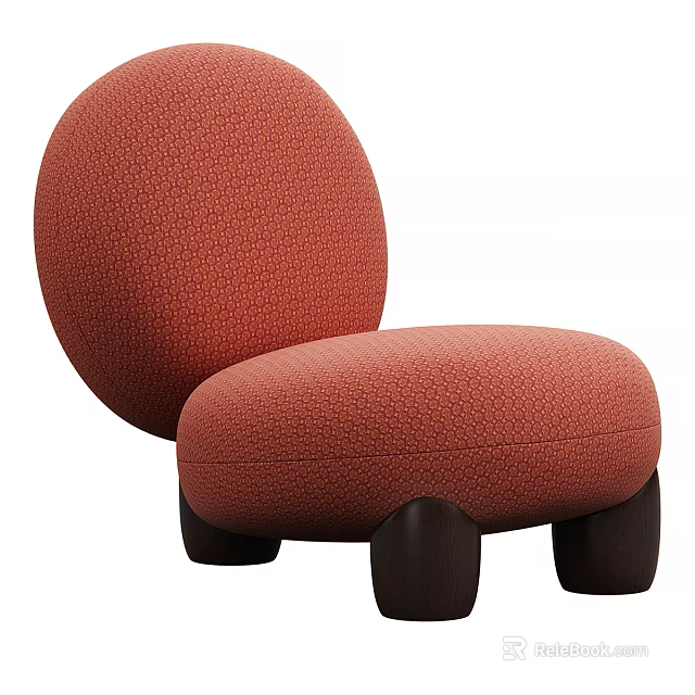 Modern Minimalist Single Sofa with Orange Upholstered Fabric and Rounded Shape Black Wooden Legs 3d model 