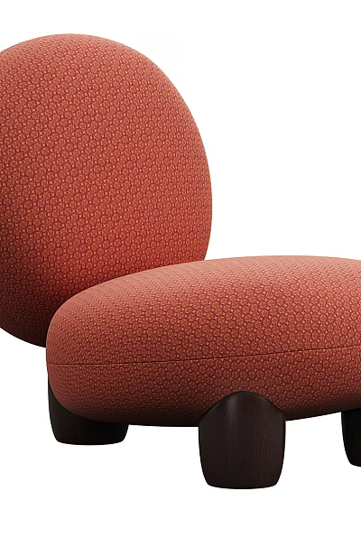 Modern Minimalist Single Sofa with Orange Upholstered Fabric and Rounded Shape Black Wooden Legs 3d model