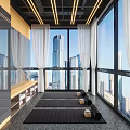 Modern Gym Interior Design With City View And Fitness Equipment