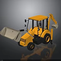 Yellow Backhoe Loader Construction Equipment With Front Loader Bucket Excavator Arm And Black Tires