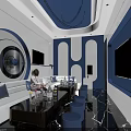 Modern KTV Interior With Red Lighting Sofa Seats TV Screen Tables And Drinks
