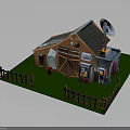 Rustic Farmhouse Building With Wooden Structure Double Doors Metal Shed Solar Panels And Wooden Fence
