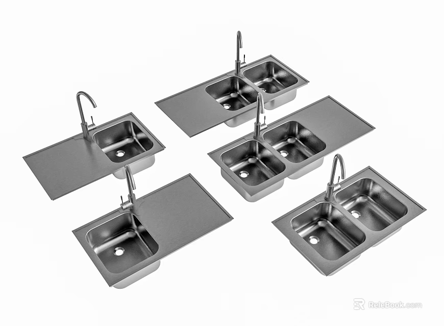 Stainless Steel Kitchen Sink Components With Faucet Countertop And Modern Design 3d model 