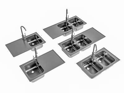Stainless Steel Kitchen Sink Components With Faucet Countertop And Modern Design 3d model