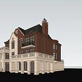Elegant Detached Villa With Red Brick Exterior White Trim And Black Roof
