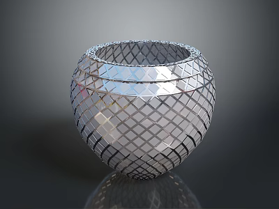 Modern Decorative Metal Vase With Geometric Woven Pattern And Silver Finish 3d model