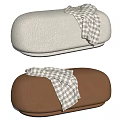 Shaggy Fabric Sofa Stool In Light Gray And Brown With Plaid Blanket