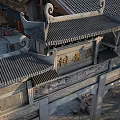 Traditional Chinese Village Archway With Ornate Carvings And Classic Curved Roofs