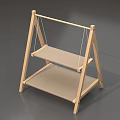 Wooden Two Tier Storage Shelf With Rope Supported Shelves And Natural Wood Frame