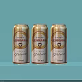 Three Corona Cerveza Golden Beer Cans 270ml on Light Blue Background