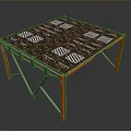 Modern Industrial Style Table With Orange Metal Legs And Geometric Patterned Rustic Top 3d model