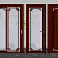 Dark Brown Framed Doors Featuring Glass Sliding And Solid Wood With Chinese Patterns 3d model
