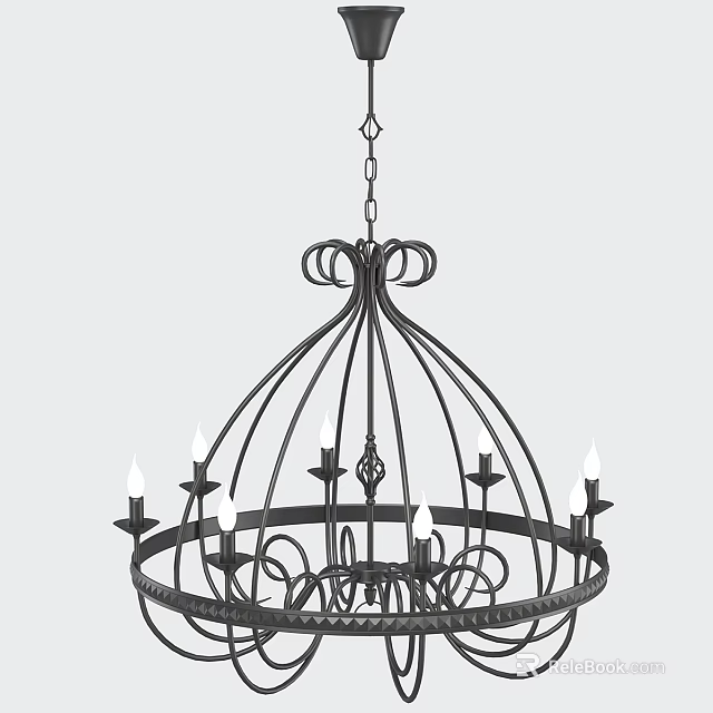 Classic Iron Chandelier With Ornate Metal Frame And Candle Shaped Lights 3d model 