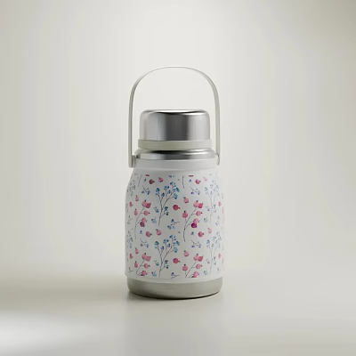 Vacuum Flask With Silver Lid Handle And White Base Pink Blue Floral Patterns 3d model Vacuum Flask With Silver Lid Handle And White Base Pink Blue Floral Patterns 3d model