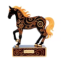 Black And Gold Decorative Horse Figurine With Spiral Patterns And Horse of the Year Base