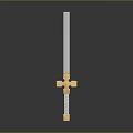 Shiny Metallic Sword With Golden Cross Guard And Silver Blade On Reflective Black Background