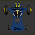 Blue Go Kart With Yellow Accents Large Wheels And Black Seat