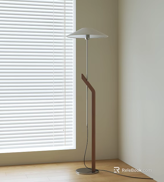 Modern Floor Lamp Beside Window With White Blinds And Light Colored Walls 3d model 