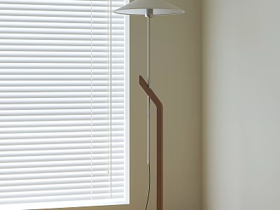 Modern Floor Lamp Beside Window With White Blinds And Light Colored Walls 3d model