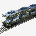 Cars Loaded On Double Deck Railway Transport Carrier Moving On Tracks