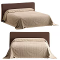 Double Bed With Brown Headboard And Beige Bedspread Simple Modern Design 3d model