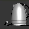 Silver Metallic Electric Kettle With Black Handle Power Cord On Reflective Surface