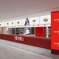 Modern Restaurant Interior Design With Red Counter Menu Display And Wooden Tables Chairs Lighting