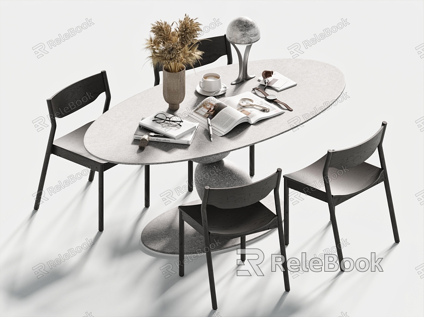 Modern Dining Table and Chair Dining Table Dining Chair Single Chair Tableware Floral Art model