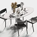 Modern Minimalist Oval Dining Table With Black Chairs And Decorative Items 3d model
