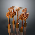 Copper Industrial Metal Framework With Multiple Pillars And Mechanical Components 3D Model