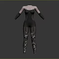 Fashionable Tight Fitting Bodysuit With Sheer Mesh Sleeves And Decorative Leg Patterns