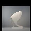 Elegant Modern Table Lamp With White Striped Curved Shade And Curved Metal Stand Marble Base