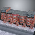Terraced Brick Townhouse Row With Gray Roofs Front Steps and Multiple Units