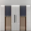 Modern Elevators With Metallic Doors Control Panel And Decorative Wall Design 3d model