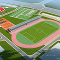 Sports Park Landscape Design with Football Field Running Track Grandstand and Greenery 3d model