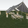 Outdoor Event Tent Setup With Grass Field Long Tables Chairs And String Lights 3d model