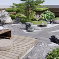 Karesansui Japanese Garden Design With Stones Gravel Moss Pine Trees And Stone Lantern