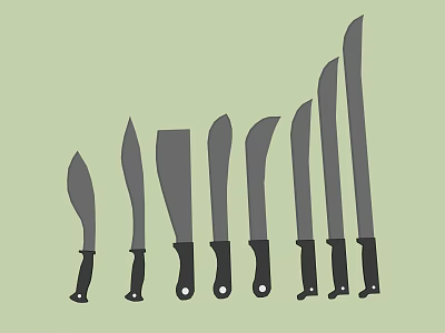 Various Types Of Knives With Black Handles Gray Blades And Different Sizes 3d model