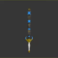 Ornate Fantasy Sword With Glowing Blue Stripes Yellow Hilt And Decorative Top