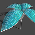Modern Unique Pergola With Blue Glass Petal Shaped Canopy And Metal Frame Structure