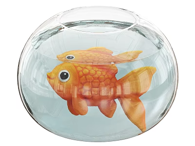 Transparent Glass Fishbowl With Two Orange Goldfish Swimming In Clear Water 3d model