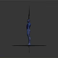 Detailed Blue 3D Human Figure Scene With Sword Spear And Surfboard