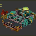 Cartoon Style Green Mechanical Vehicle Featuring Red Haired Character And Yellow Dome
