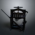 Vintage Black Manual Press Machine With Wheel And Long Handle Structure