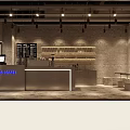Industrial Style Bubble Tea Shop Interior With Hanging Lights Menu Board Concrete Counter And Shelves